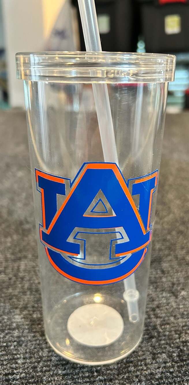 Mainstays 20 oz Clear Tumbler with Straw Auburn University Tigers Logo